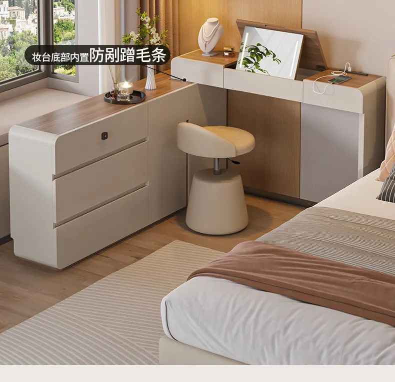 yjq minimalist bedside bucket cabinet integrated solid wood flip makeup table with fingerprint lock locker
