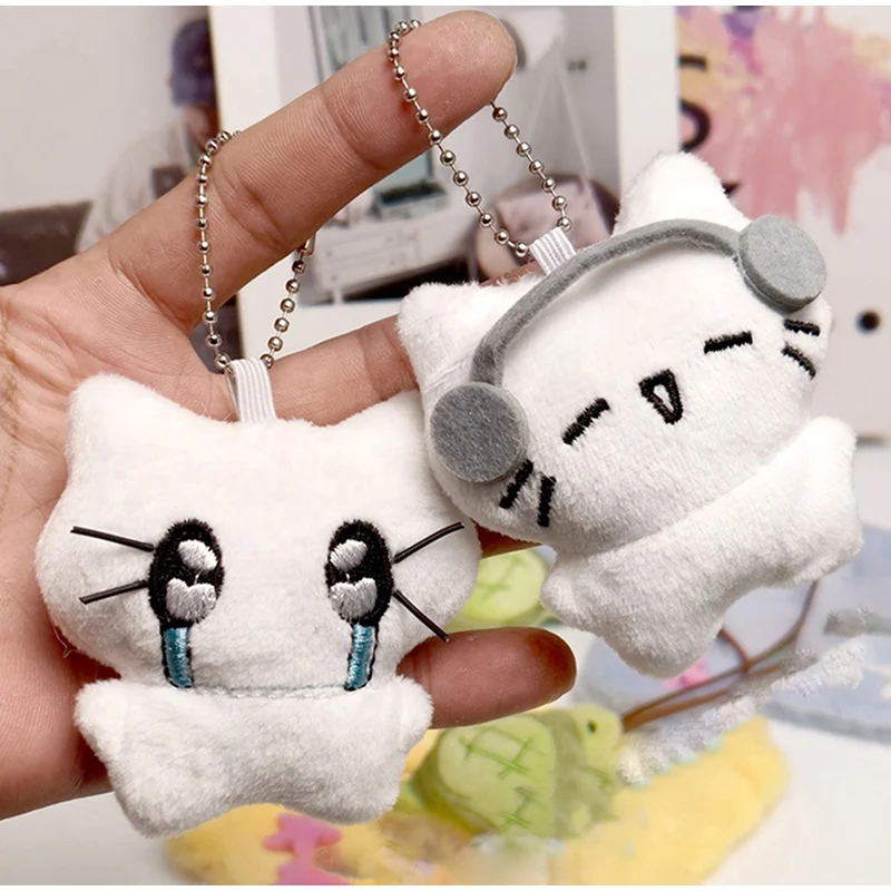 Cute Headphones Kitten Couple Keychain Mini Crying Cat Doll Plush Keyring Cartoon Dog Bee Bag Pendant Charms Backpack Ornament