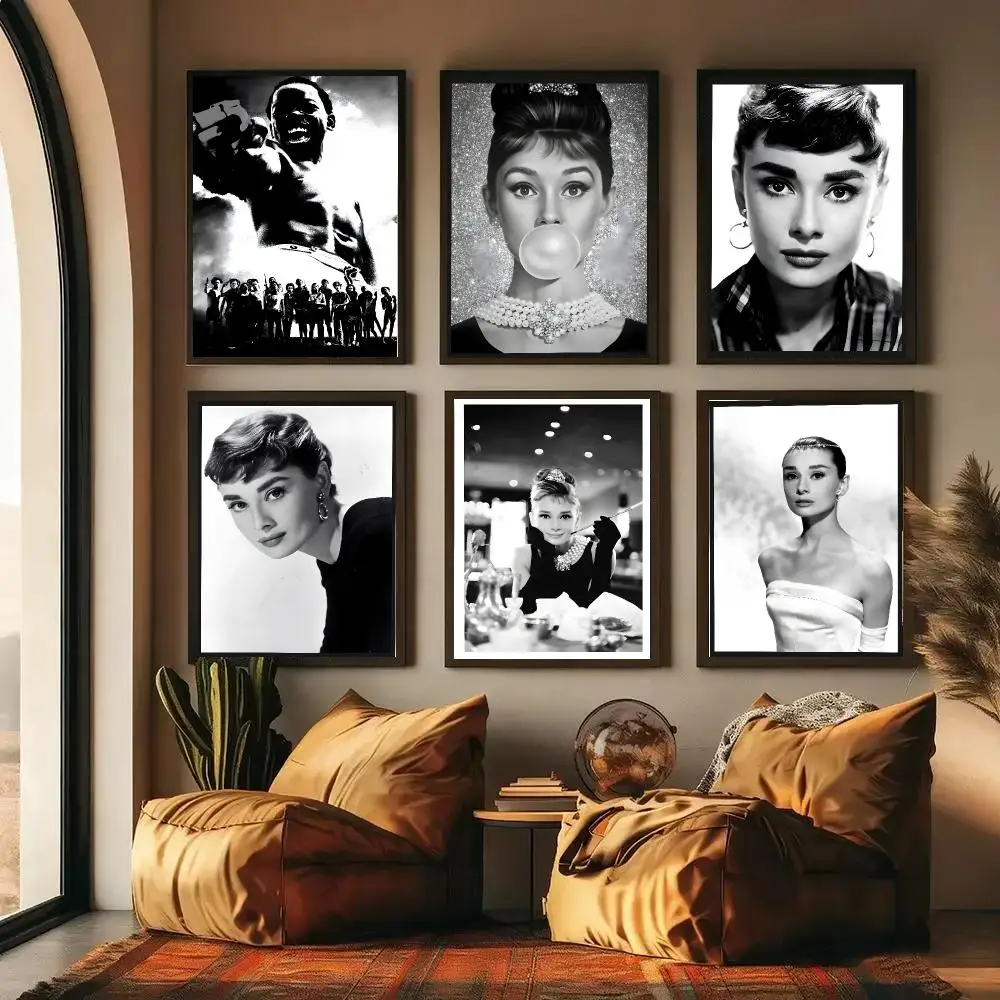 Beauty A-Audrey Hepburn Poster Self-adhesive Art Waterproof Paper Sticker Coffee House Wall Decor