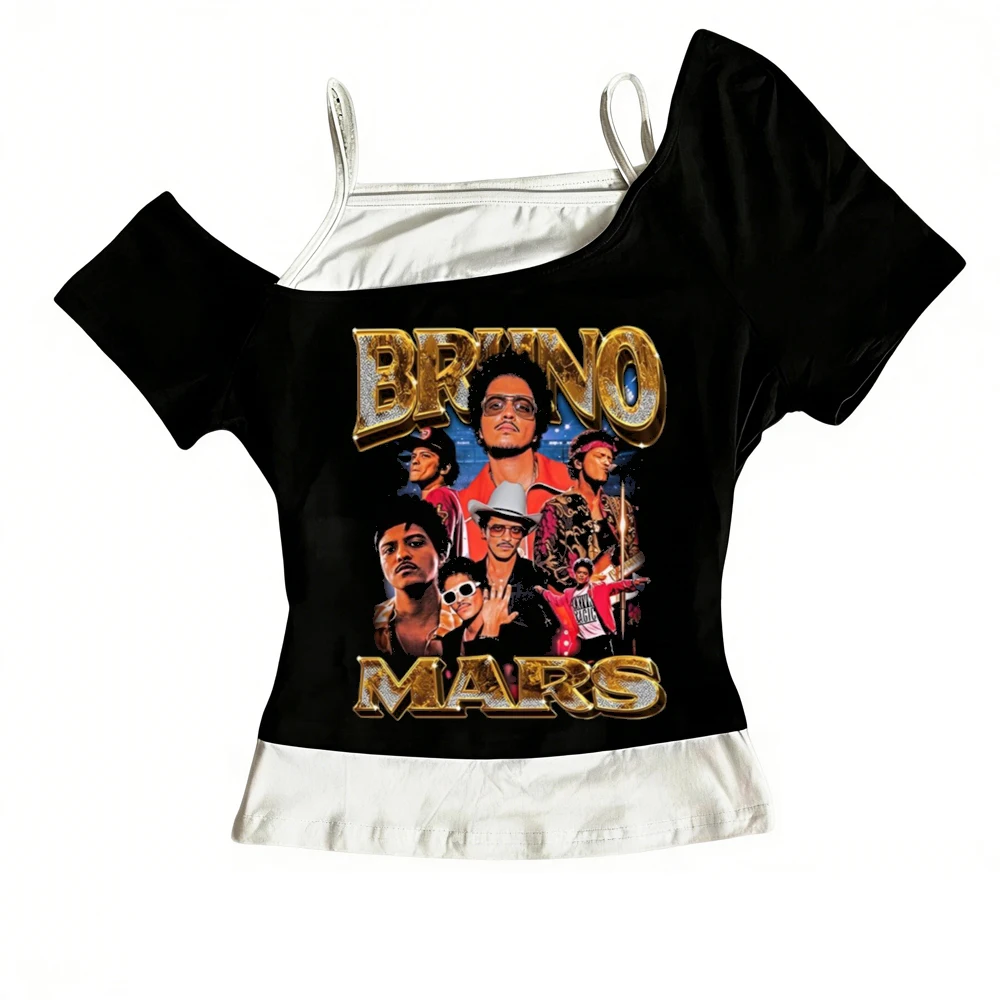 Bruno Mars the Romantic Tour crop top ladies party baddie graphic korean fashion harajuku tshirt vintage grunge manga dollette