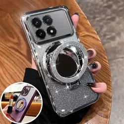 POCOX6PRO Case LUXURY Mirror Magnetic Bracket,Glitter Holder case For Xiaomi POCO X6 Pro M6 Pro 4G F6 Case Shockproof Cover