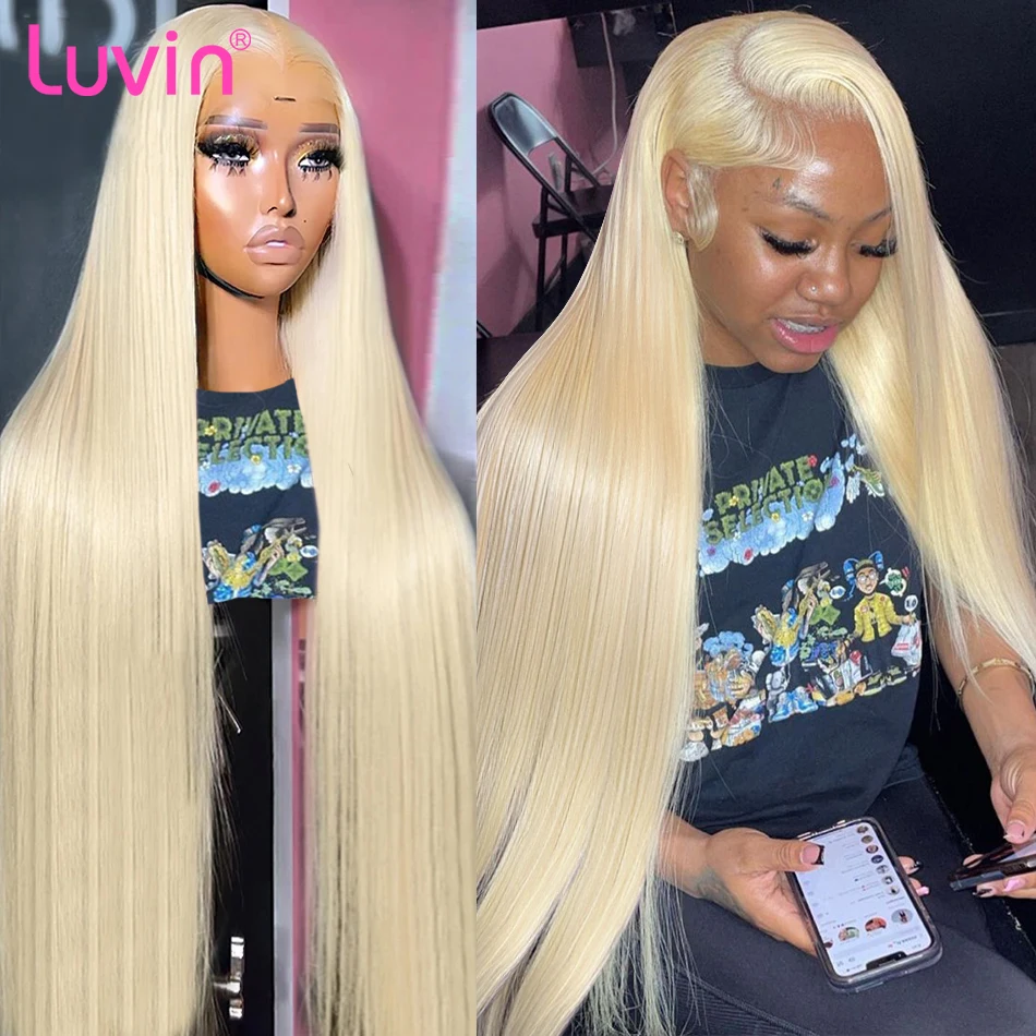 Luvin 38 inch HD Honey Blonde Straight 13x6 Lace Frontal Human Hair Wigs 250% Remy 613 Colored 13x4 Lace Front Wig For Women