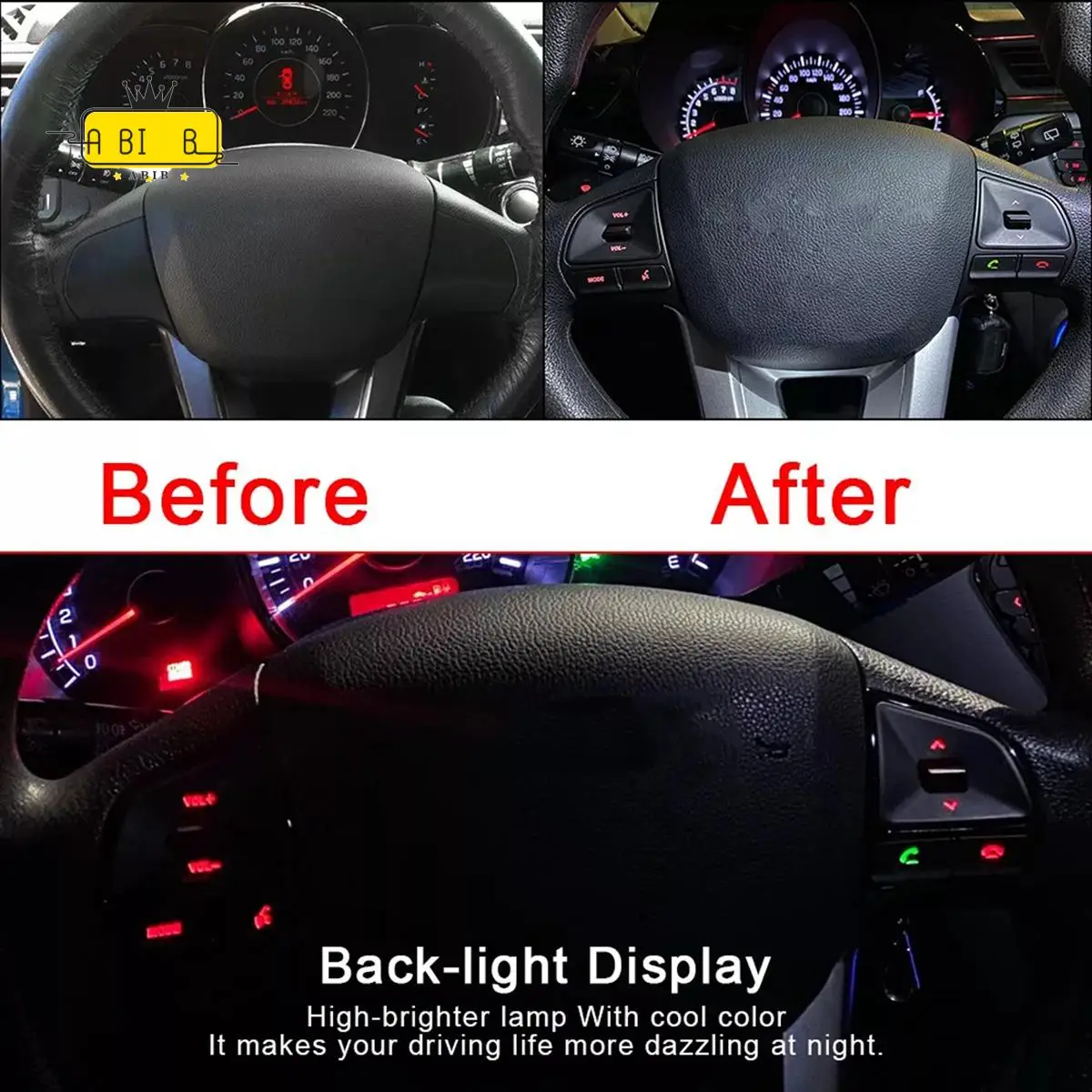 

ABIB -Steering Wheel Control Button Audio Phone Volume Switch Multifunction For KIA RIO K2 2011-2014 With Backlight