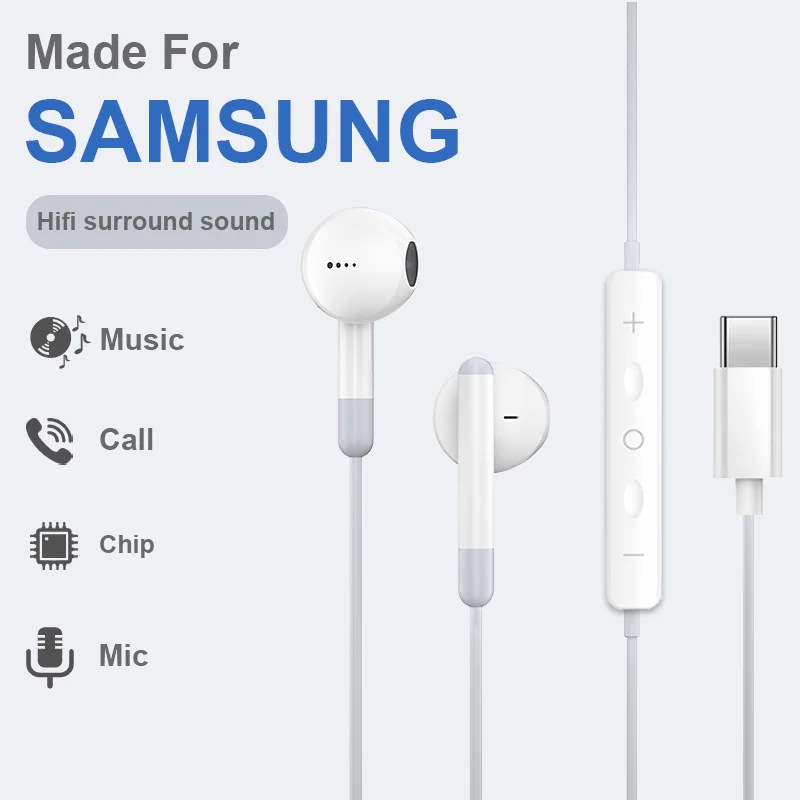 For Samsung HiFi Surround Bass Sound Quality With Mic Wired Headset Type C 3.5mm Earphone For Galaxy S24 23 iPhone 16 15 Pro Max