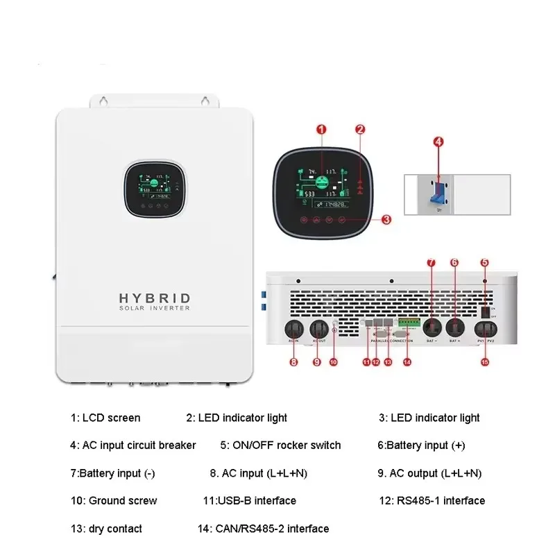 عاكس شمسي هجين 5KW 8KW 10KW 120V / 240V مخرج واحد سبليت المرحلة 48V متوافق مع بطارية ليثيوم 60 هرتز