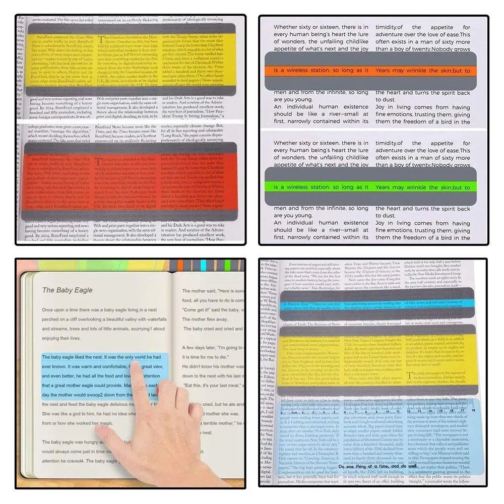 SR-17 حزمة شرائط دليل القراءة تراكب ملون تسليط الضوء على الإشارات المرجعية A4 مساطر تتبع القراءة للأطفال وعسر القراءة