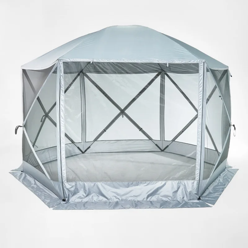 Outdoor 6-corner big tent, portable multi-functional large automatic tent, camping beach yurt 6-sided camping pergola