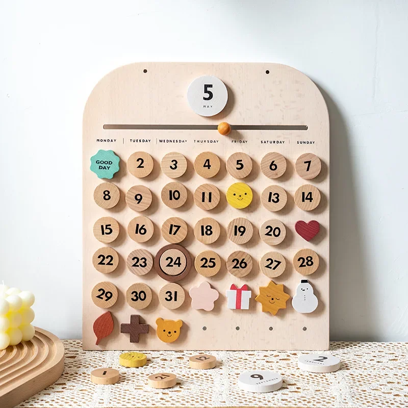 Children's Wood Magnetic Calendar Weather Station Board Weather Enlightening Early Education Desktop Toys Wall Hanging Ornaments