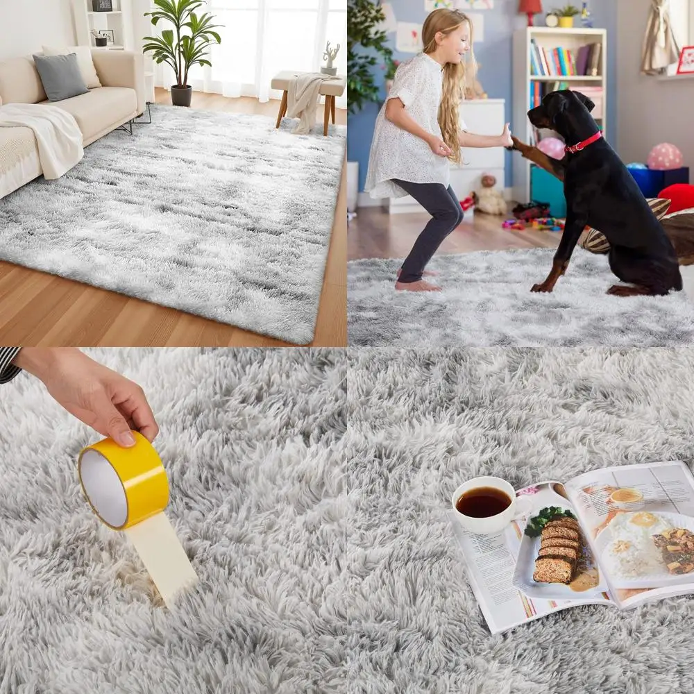 

Luxurious Grey 6x9 Rug for Living Spaces, Soft Anti-Slip Shaggy Carpet for Bedrooms, Plush Shag Rugs for Kids, Nursery, Playroom