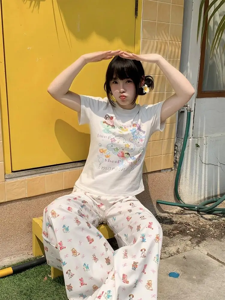 Pantalon d'été tendance pour femmes, imprimé Animal rétro, jambes larges, avec détails de nœud, ample, suspendu, pantalon de plage décontracté