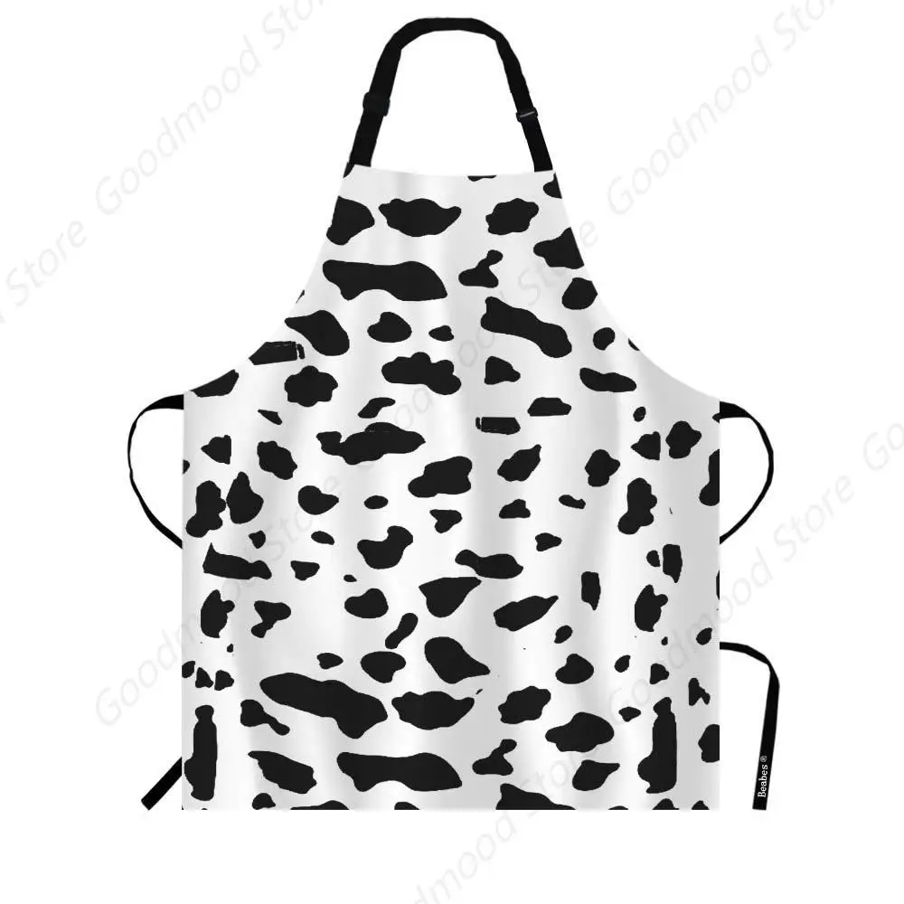 Cow Skin Kitchen Apron Abstract Black And White Spots Animal Fur Pattern Cooking Bib Apron For Chef Restaurant Home Cleaning