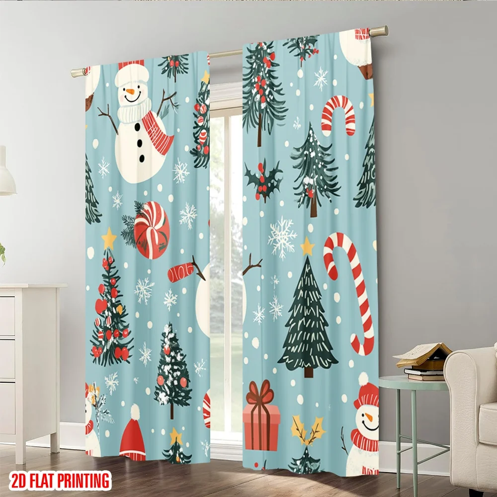 2 قطعة ، 2D الطائرة الطباعة لوحات الستار الشعبية لطيف ثلج شجرة عيد الميلاد البوليستر سهلة التركيب (بدون قضيب) ديكور المنزل