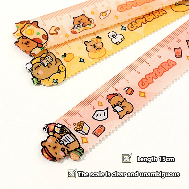 15cm Capybara Ruler Wavy Lines Drawing Tools Acrylic Cute Cartoon Straight Ruler Stationery School Office Supplies