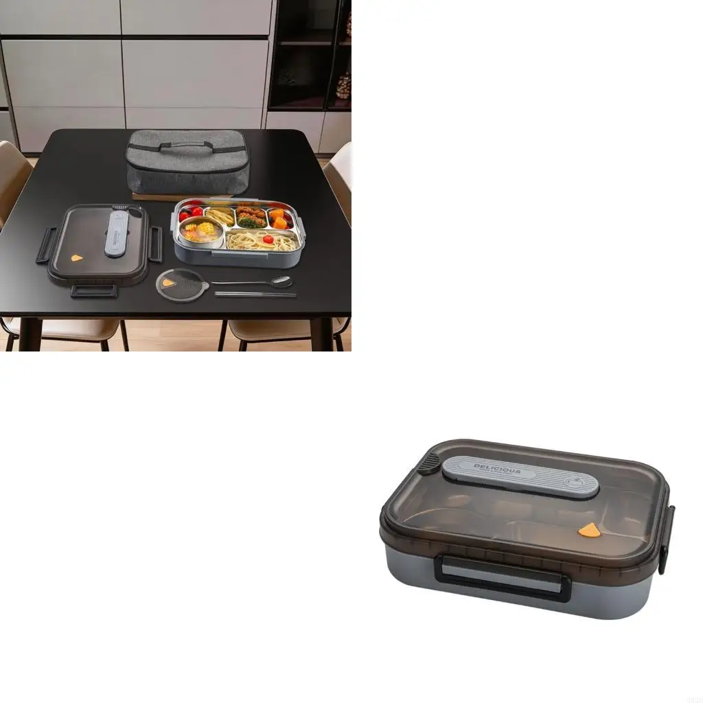 G92C Stainless Steel Storage Box Leak Proof 6 Compartments Builts In Utensils Thermal Lunch Box For Commuters Camping