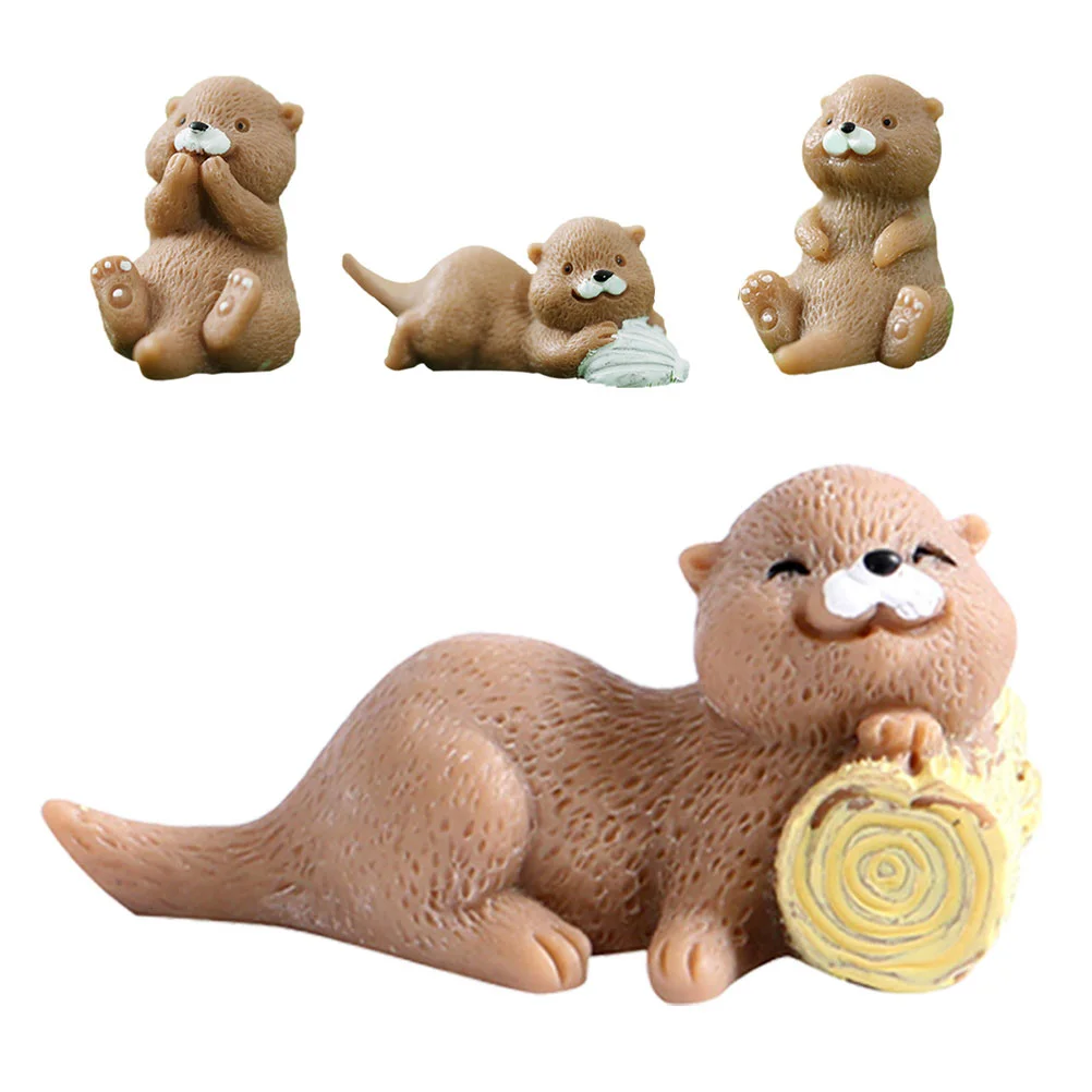 

4 Pcs Micro Landscape Otter Mini Animals Small Decorations Miniature Ornament Ornaments Resin Bonsai Student Statue
