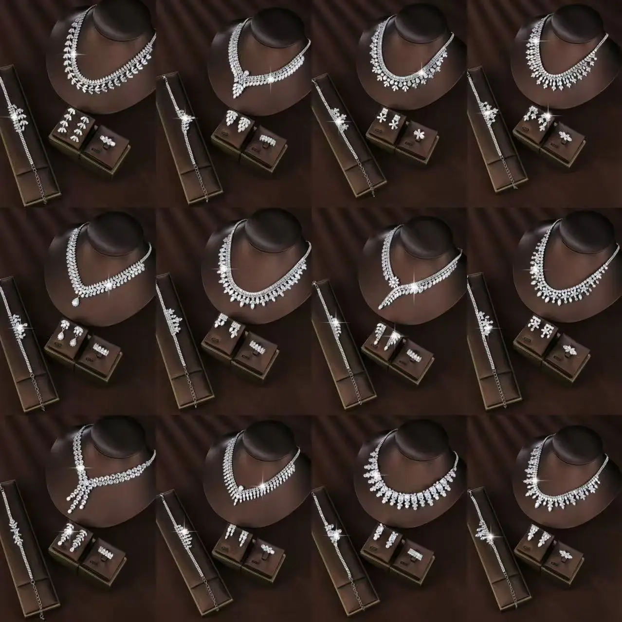 

4pcs/set Luxury Bridal Wedding Necklace Earrings ring bracelet Zircon Jewelry Set for Women Bride Party Accessories