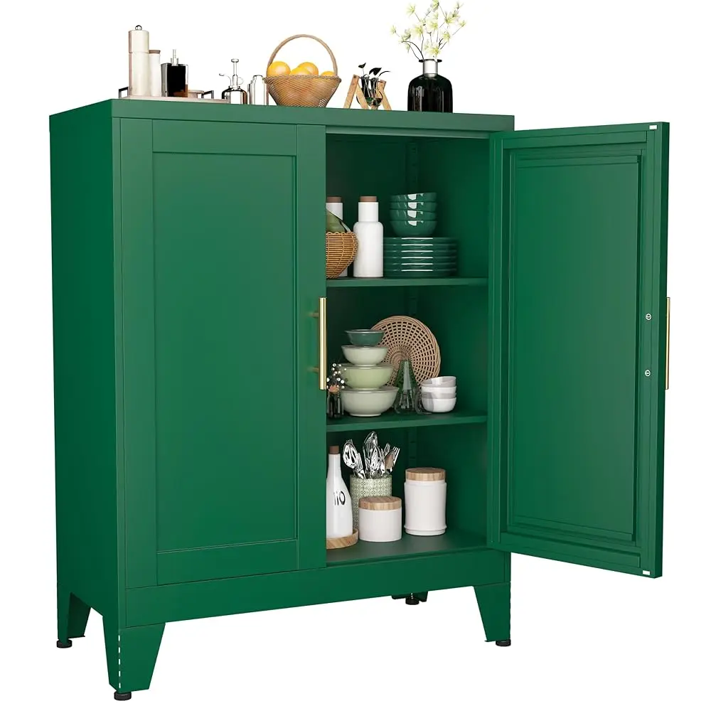 

Metal Storage Cabinet With 2 Doors, 35.8"" H Steel Metal Locker Storage Cabinet With 2 Adjustable Shelves, Versatile Storage