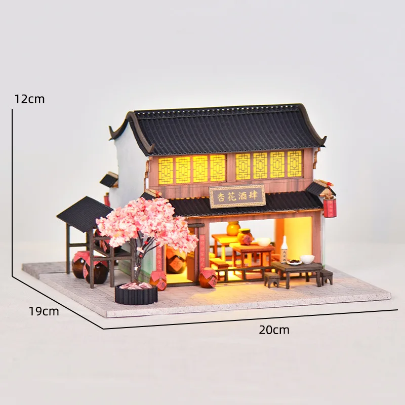 OUZEY 블라썸 와인 하우스 모델, 3D 목조 고대 건물, 청소년을 위한 중국 스타일 DIY