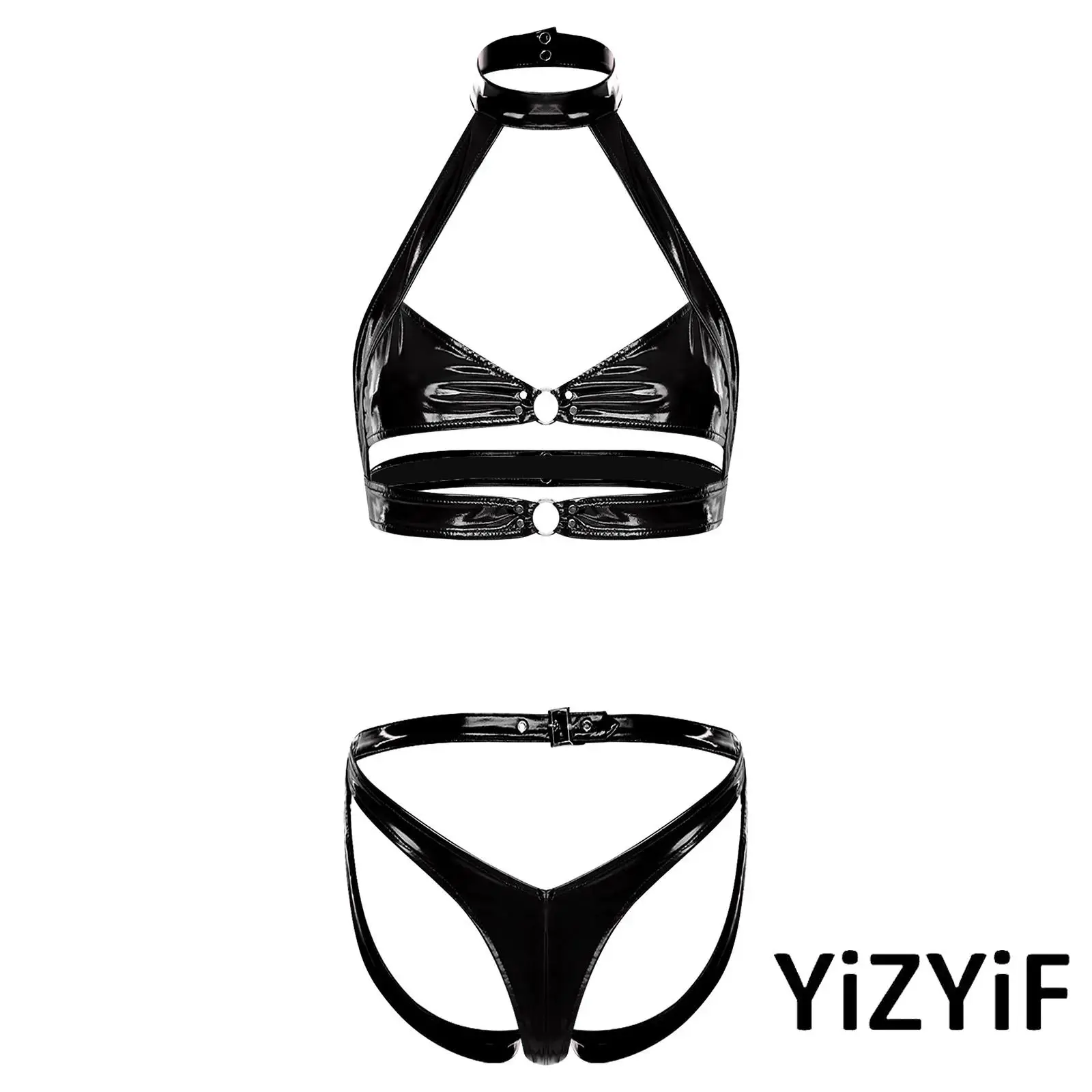 

Женский комплект нижнего белья из 2 предметов с мокрым эффектом, сексуальные укороченные топы, бюстгальтер на груди и трусы для ночной вечеринки, клубной одежды