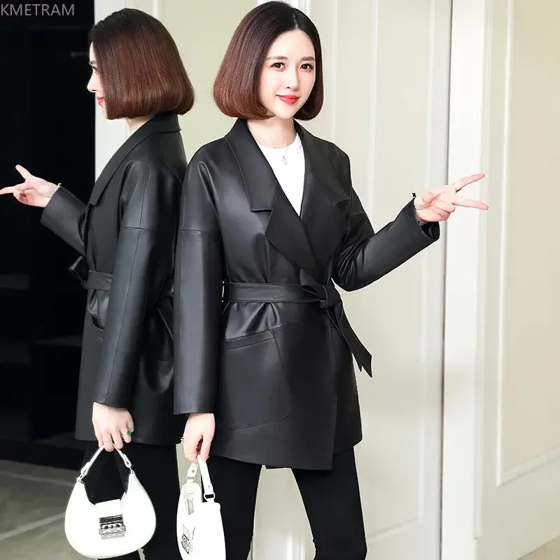 Echte Schapenvacht Leren Jas Vrouwen 2024 Echte Lederen Jassen Vrouw Koreaanse Mode Zwarte Jas Vrouwen Lederen Kleding