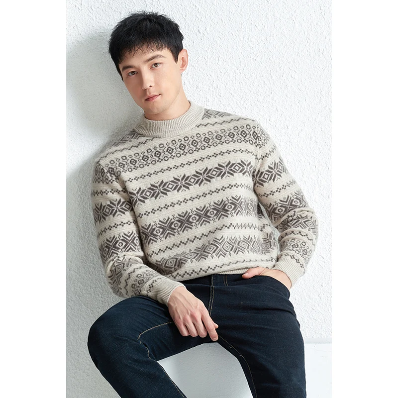 Thick 100% Sheep Wool Sweaters 2023 Winter Fashion Plaid Warm Clothes Pullover Male Knitwear Long Sleeve Knit Sweater