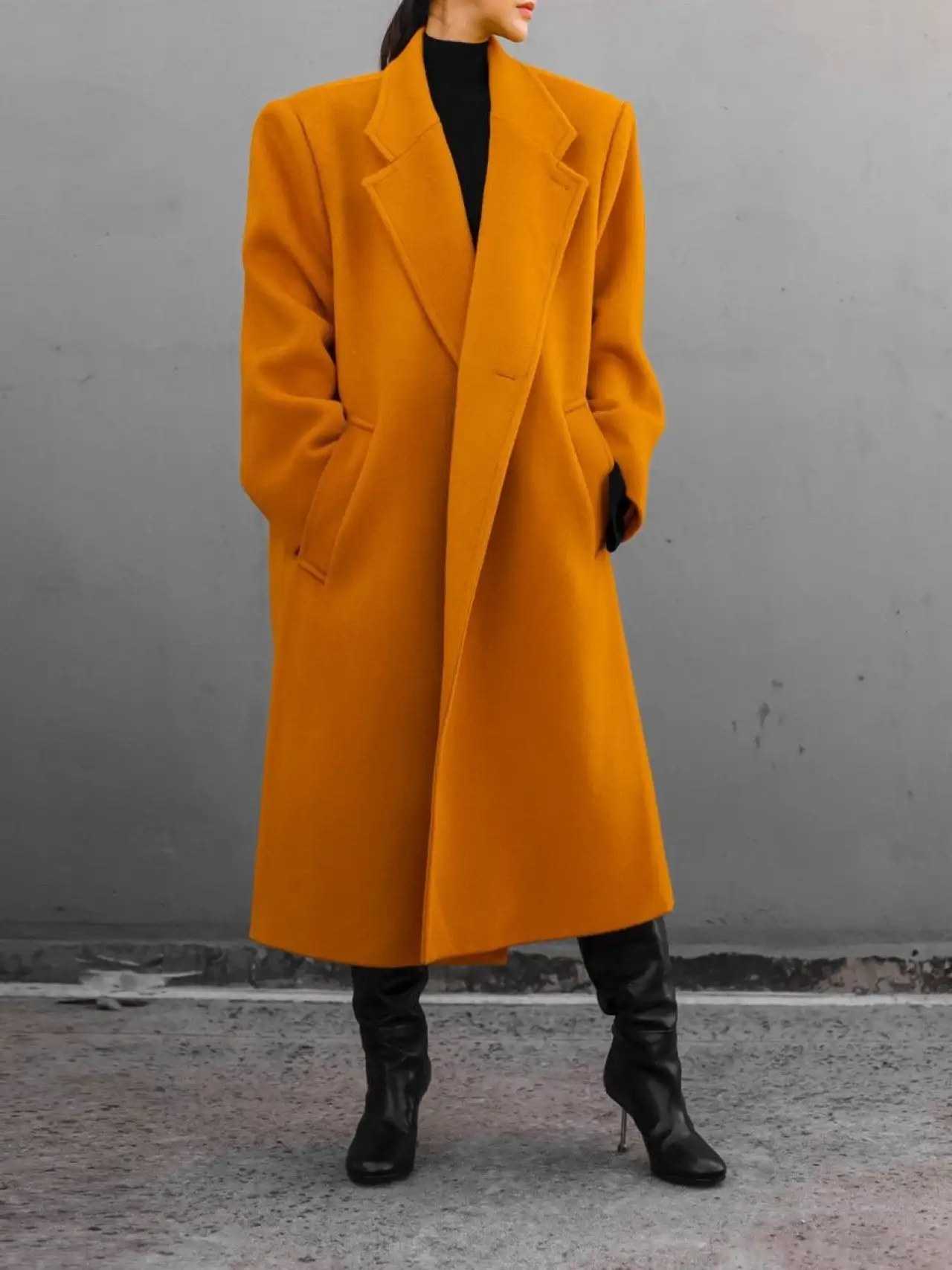 Bright Orange Vintage Women Winter Loose Blend Wool Coat Tops Elegant Long Cardigan Jackets Long Sleeve Outwears