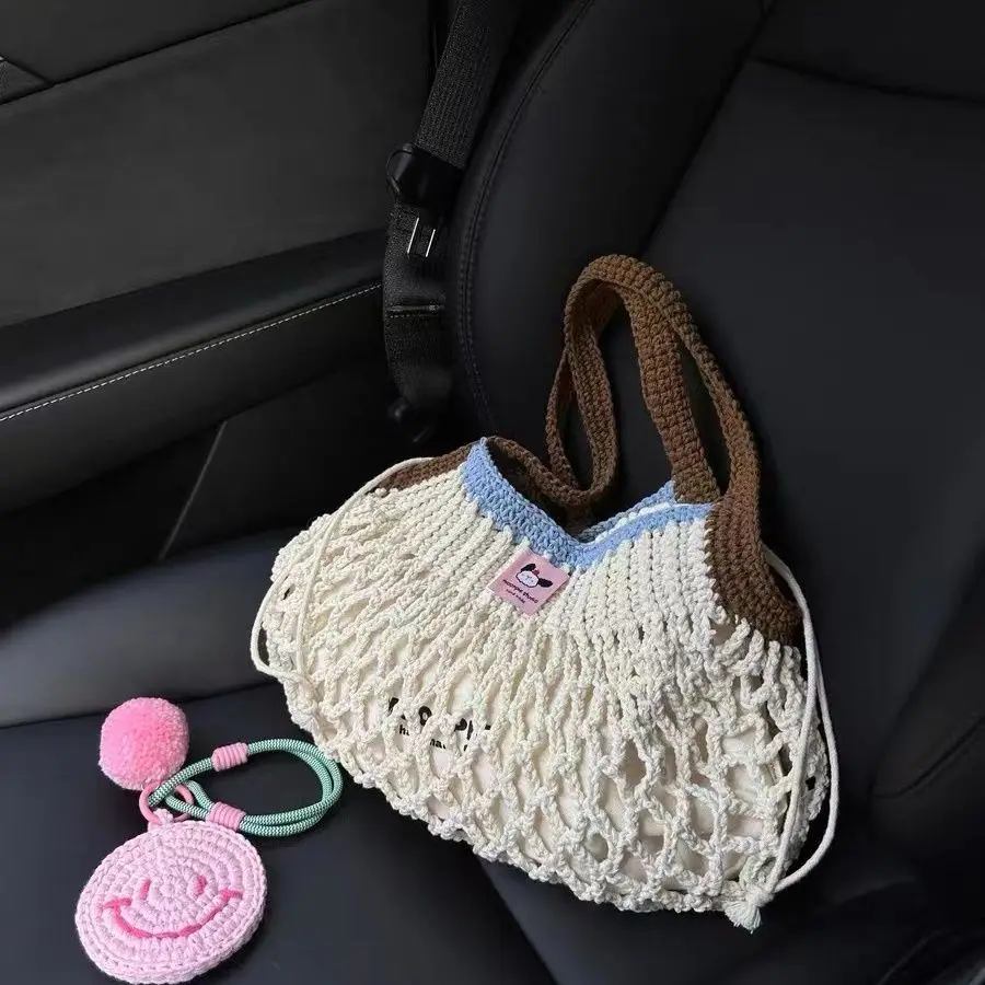 Cute Dog Summer Handmade Knitted Woolen Bag Handmade Knitted Bag Handheld Shoulder Bag Large Capacity Storage for Women