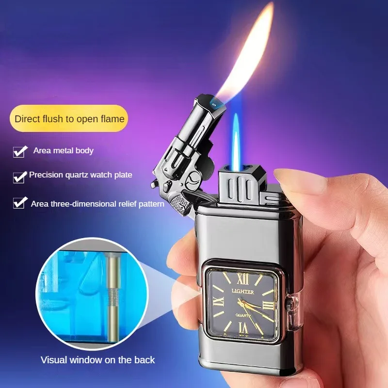 Creative Metal Direct Charge Blue Flame Lighter Personalized Windproof  Elegant Open Flame Double Flame Lighter Men's Gift