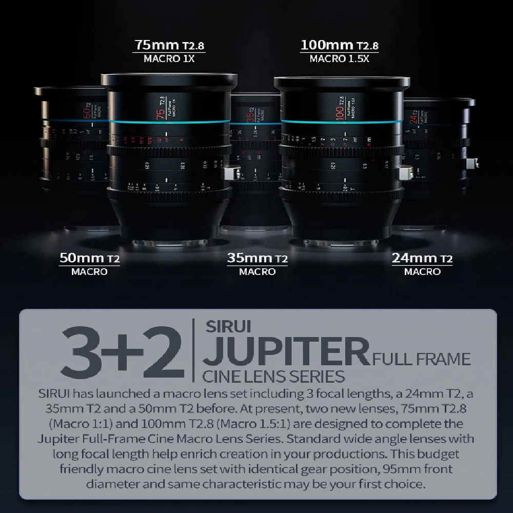 SIRUI Jupiter Series 24mm 35mm 50mm T2 75mm T2.8 1:1 100mm T2.8 1:1.5 Full Frame Macro Cinema Lens For EF PL Cine Cameras