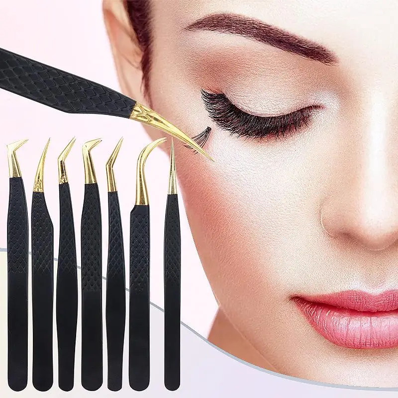 Pince à épiler noire pour Extension de cils, pince antidérapante en acier inoxydable, Clip de haute précision pour sourcils, outil de Salon de beauté pour femmes