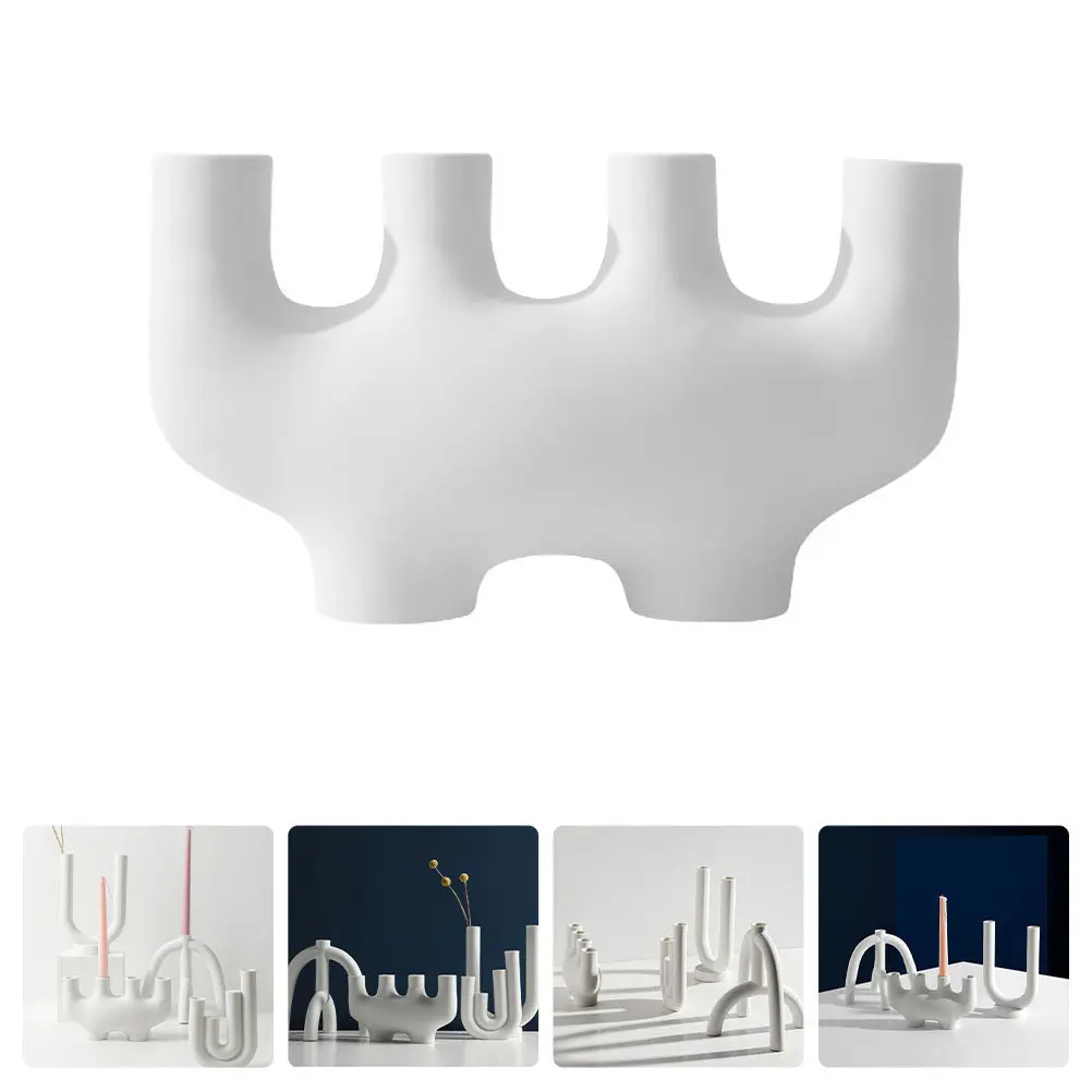 

1Pcs Ceramic Candleholder Nordic Geometric Candlestick White for Home Wedding Banquet Decoration Tabletop Decor