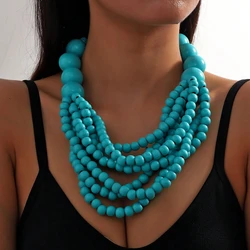 African Style Bohemian Multi-layer Wooden Bead Handmade Beaded Bib Necklace For Women Summer Jewelry Accessories Choker Necklace