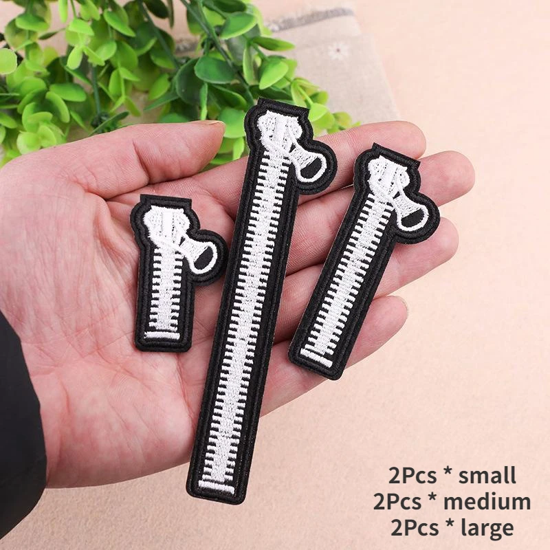 3/6 Pcs Zipper Embroidered Patch Iron on Sewing Applique Cute Patch Fabric Clothes Shoes Bag DIY Decoration