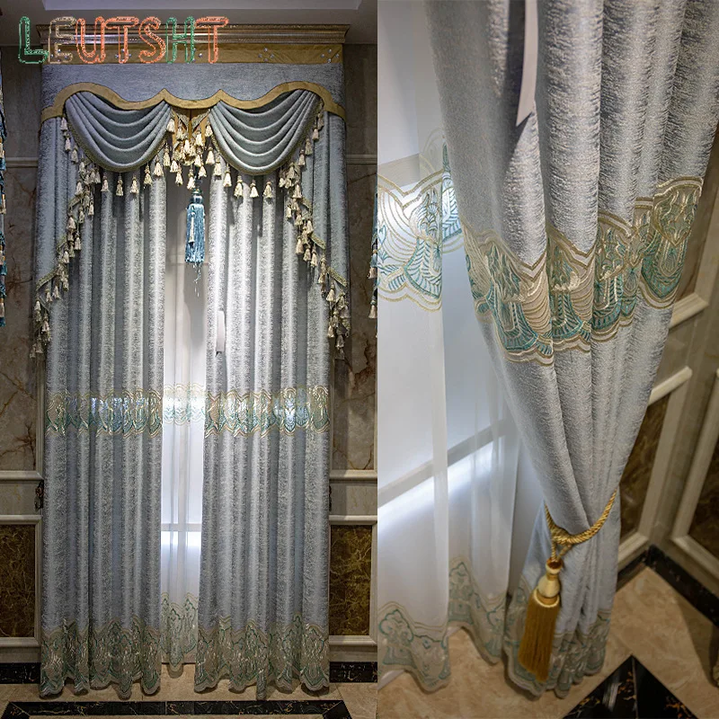 European Style Hollow Embroidery Luxury American Balcony Elegant Curtains for Living Dining Room Bedroom Custom Size Decor
