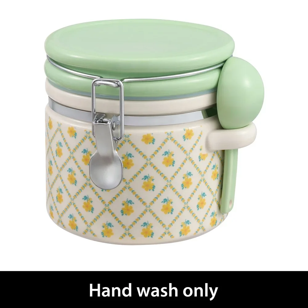 Керамическая посуда, средняя канистра с крышкой и керамической ложкой, цветочный декор, кухонный герметичный контейнер для хранения продуктов, кухонная организация