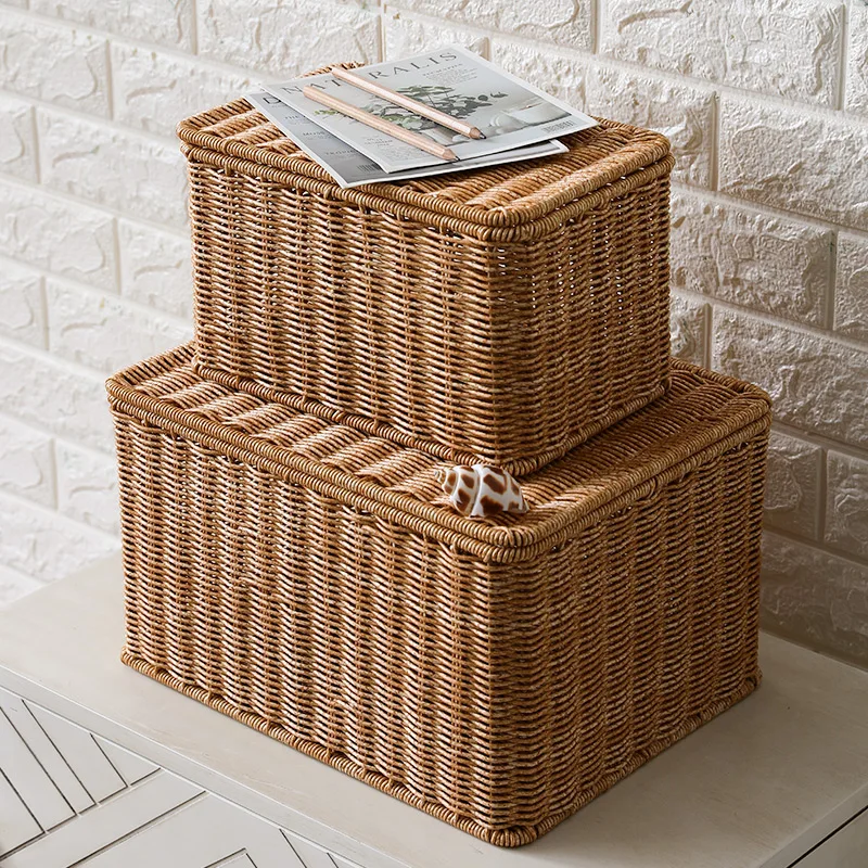 Storage box Bedroom with lid clothes sorting box rattan woven outdoor storage basket wardrobe storage basket