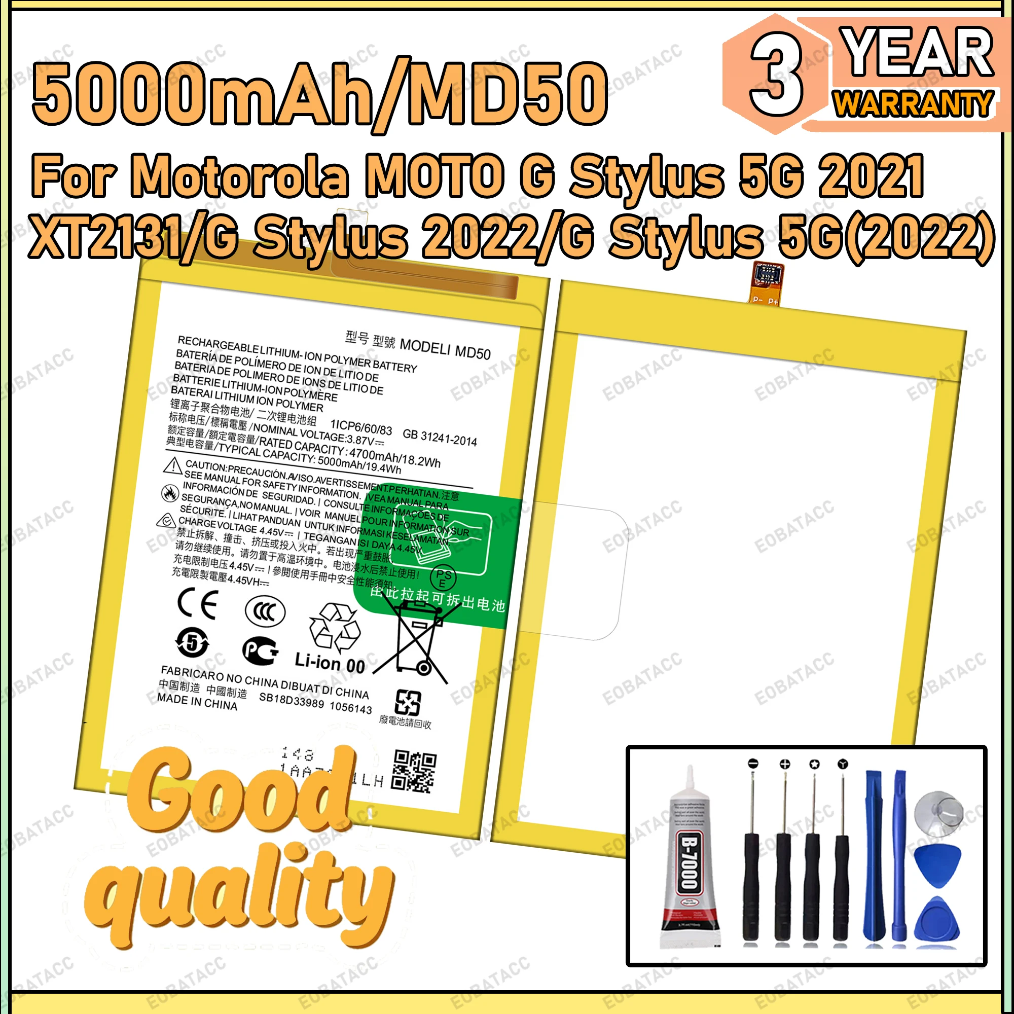 

100% New Zero Cycle MD50 Battery For Motorola MOTO G Stylus 5G 2021/XT2131/G Stylus 2022/g Stylus 5G(2022) Bateria +Free Tools
