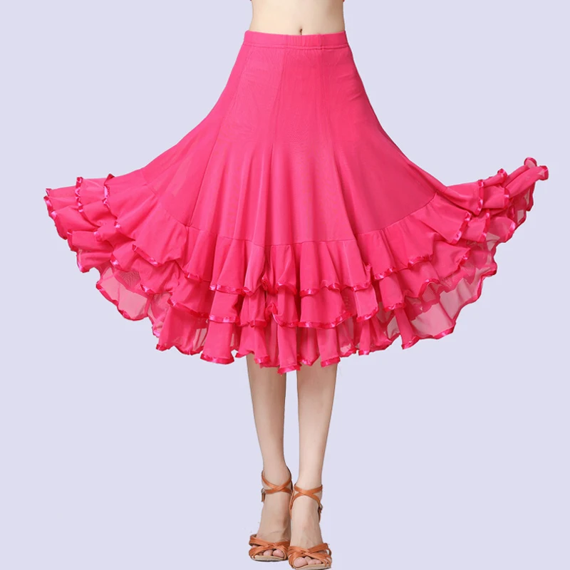 Elegante disfraz de baile de salón para mujer, Vestido largo de 360 grados para Salsa latina y Rumba, faldas de Flamenco para práctica