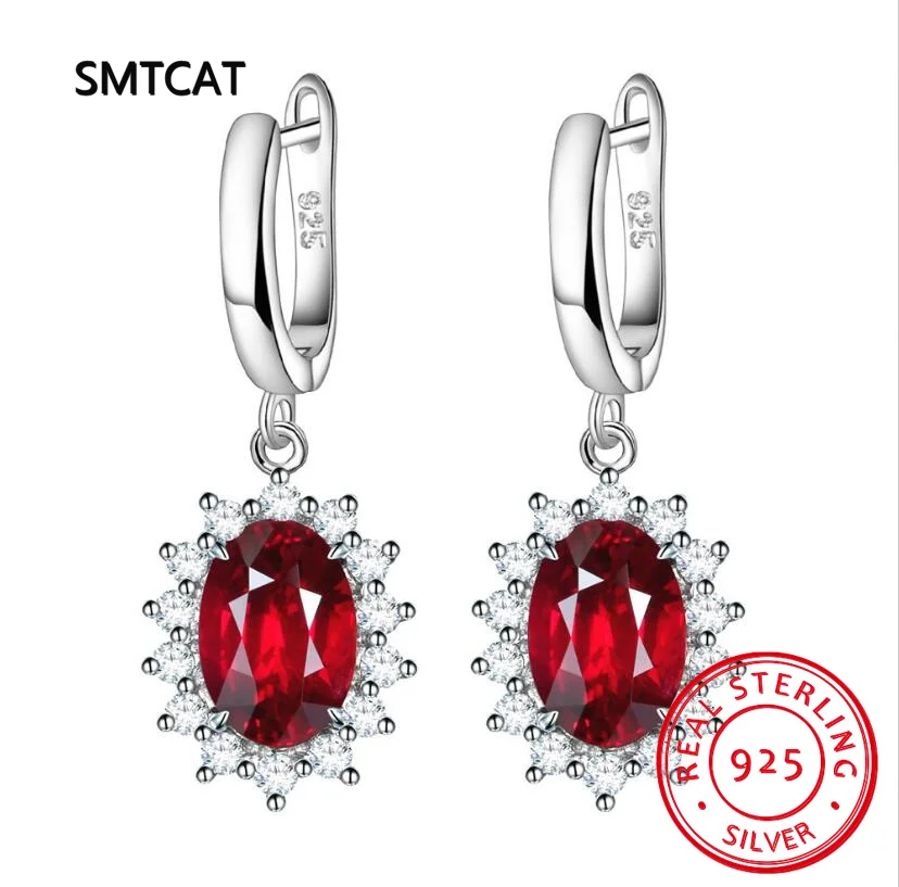 Princess Diana Natural Red Garnet 925 Sterling Silver Halo Drop Earrings for Woman Engagement Party Gift Gemstone Fine Jewelry