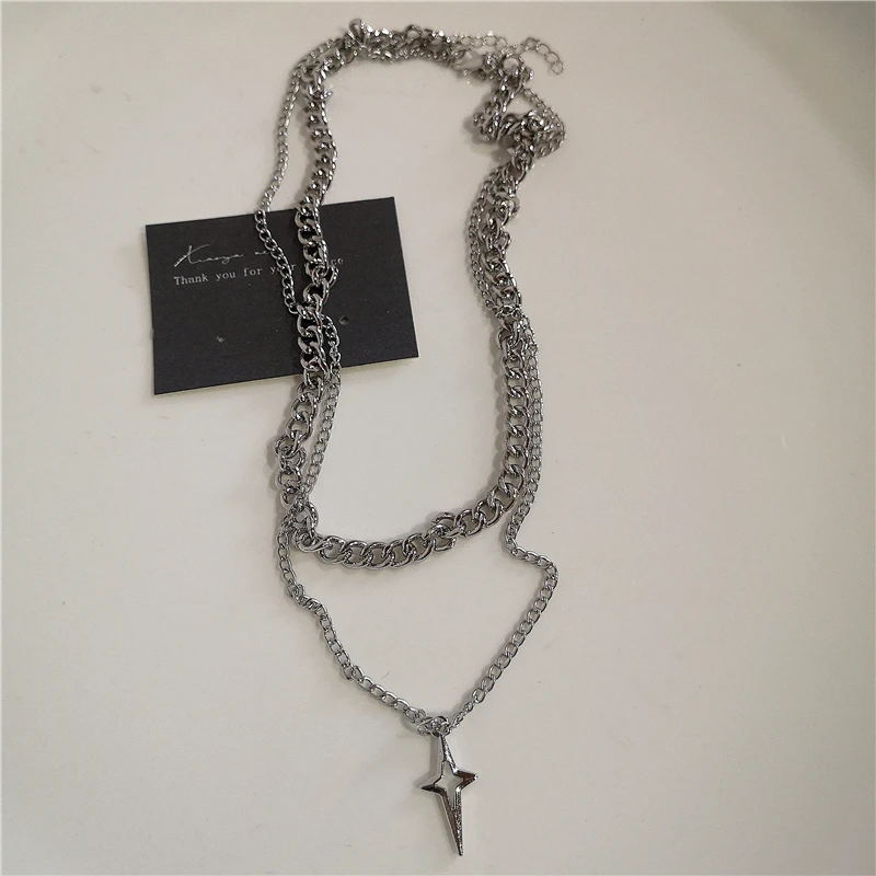 Punk Rock Schwarz Herz Kreuz Anhänger Kette Halskette Für Männer Frauen Coole Hip Hop Straße Vintage 90er Jahre Y2K Grunge Goth Zubehör