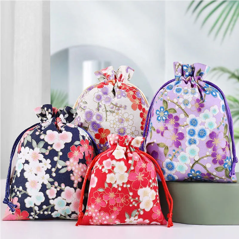 

50pcs/lot 8*10, 10*14cm Flower Drawstring Gift Pouches Chinese Cherry Blossoms Sachet For Birthday Wedding Party Packing Bag