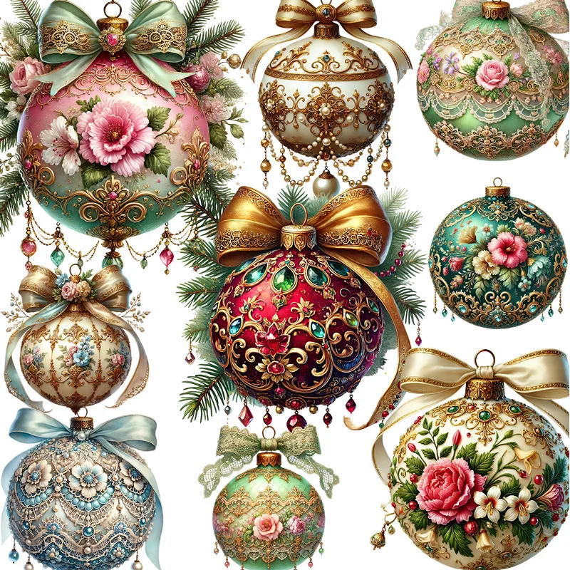 20Pcs/Pack Exquisite Christmas Ball Decoration Sticker DIY Craft Scrapbooking Album Junk Journal Decorative Stickers