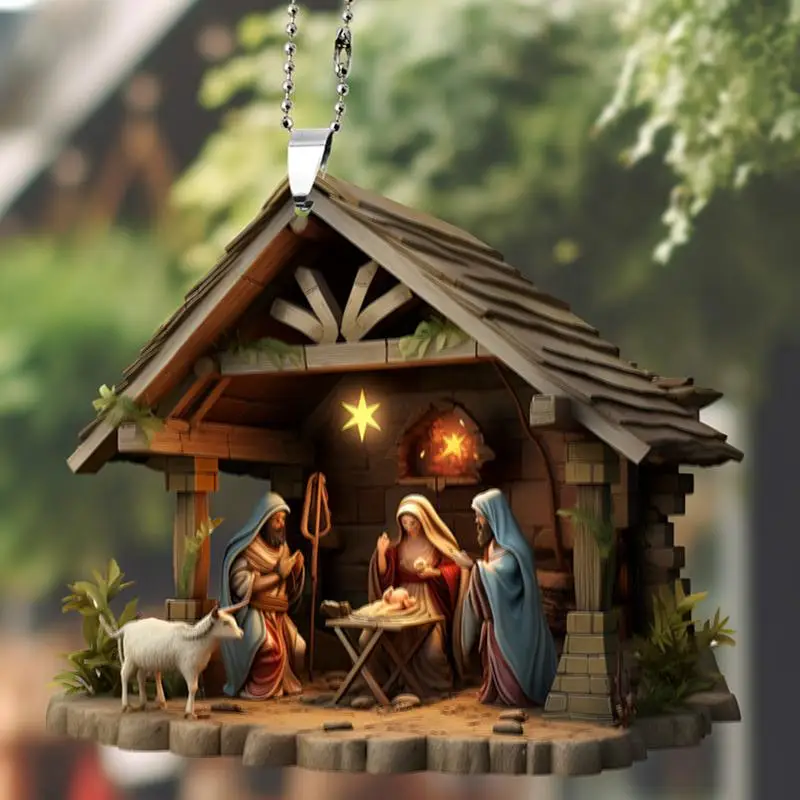 Natividade pingente presépio decoração da árvore de natal acrílico plano o nascimento de jesus ornamento festivo decoração para casa