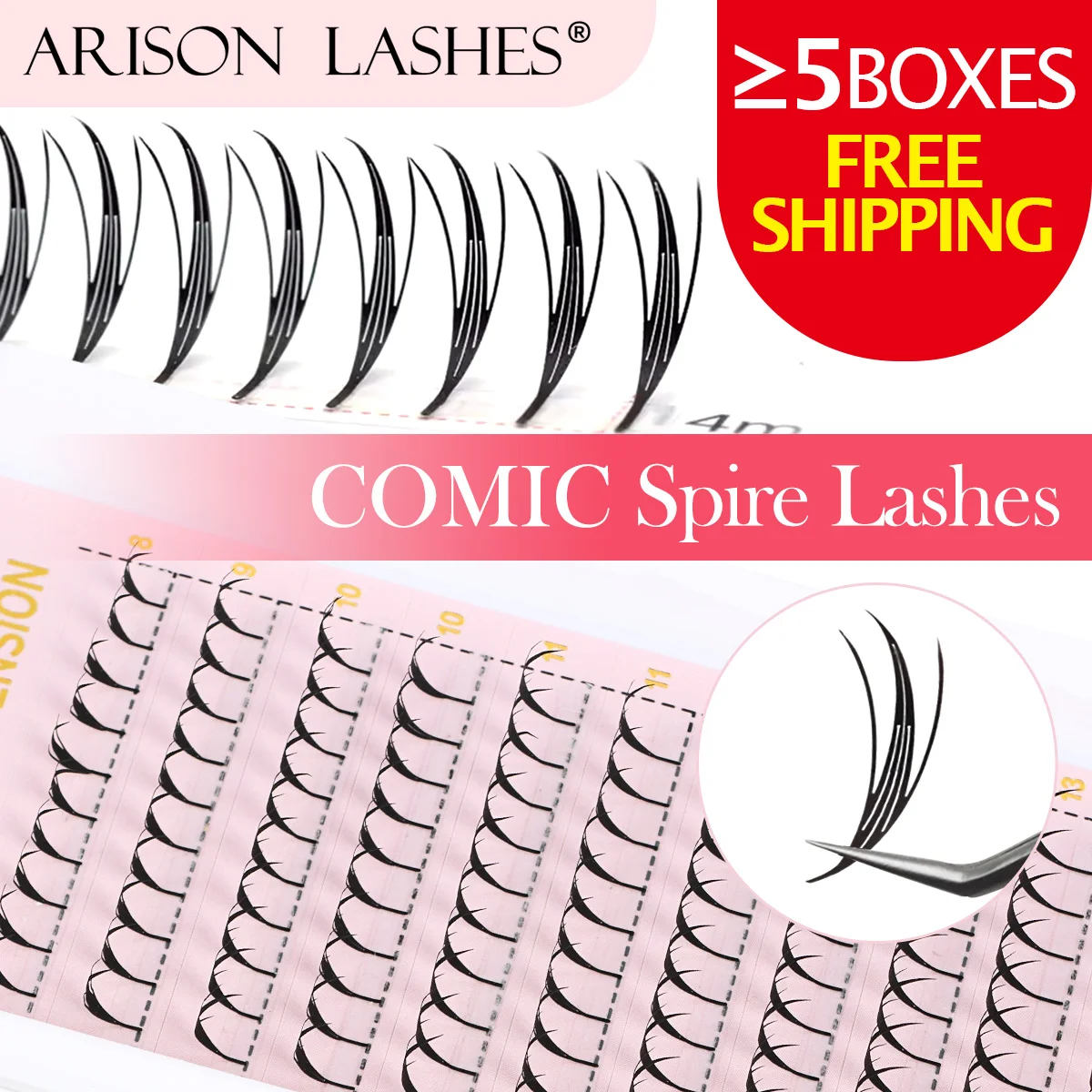 ARISON Comic Spire Premade Fan Ciglia 8-15mm D Ciglia individuali Fioritura automatica Volume Ciglia Estensioni per il commercio all'ingrosso