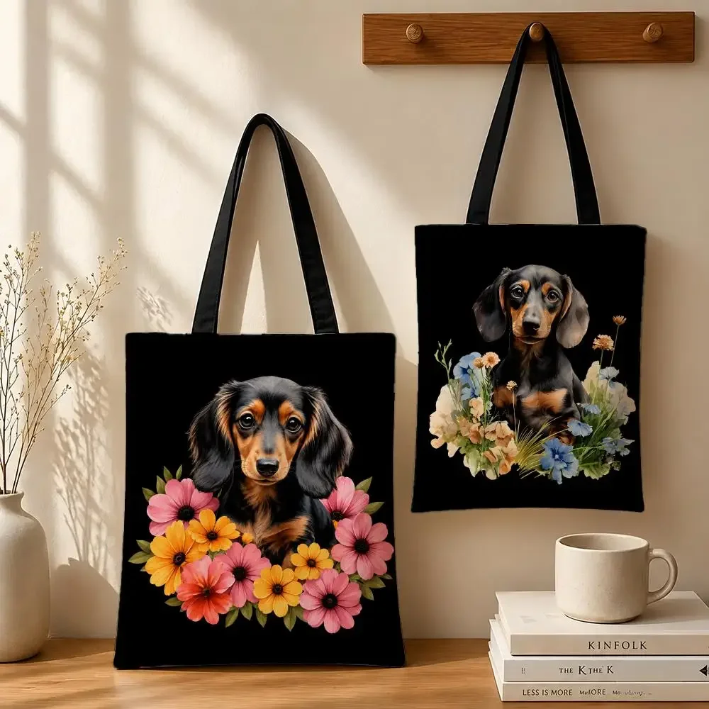Watercolor Dachshund Graphic Storage Bags Canvas tote bags reusable shopping bags perfect for work daily commutes