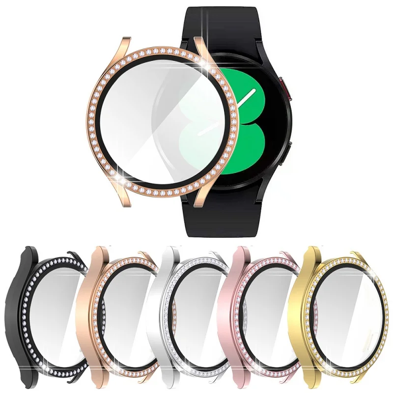 

For Samsung Galaxy Watch 4 44mm 40mm Watch Bumper Case Luxury Diamond Watch Case Glass Screen Protector Cover