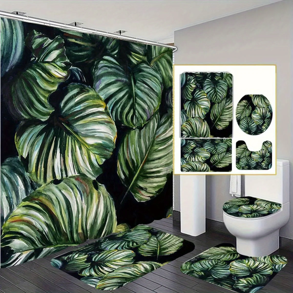 

Tropical leaves Themed High Quality Polyester Shower Curtain, Washable, Bathroom Shower Home Decor with 12 Hooks, Non-Slip Bath