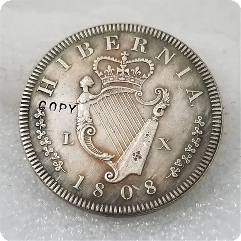 1808 Ireland Retro Pattern Proof Crown Pewter George III Hibernia COPY Crypto Challenge Pocket Coins Christmas Gifts