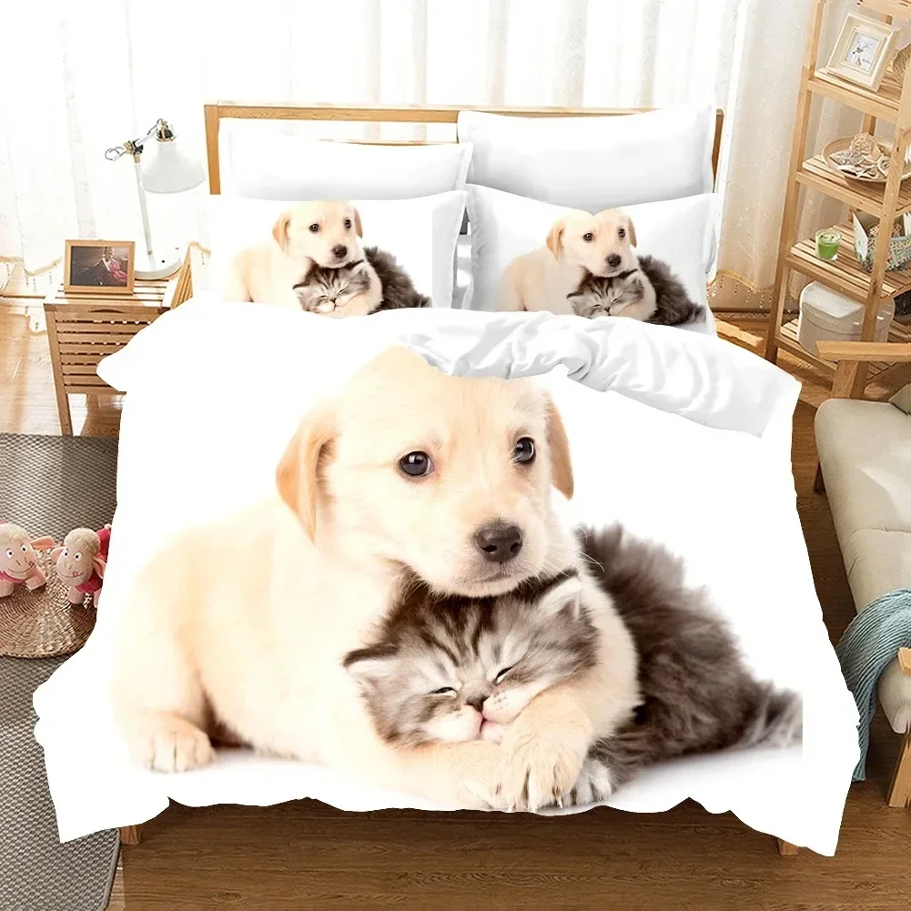 

Lovely Animal Dogs Cats Pets Comfortable Duvet Quilt Cover Pillowcase Bedding Set Children Bedroom Decoration Home Textile