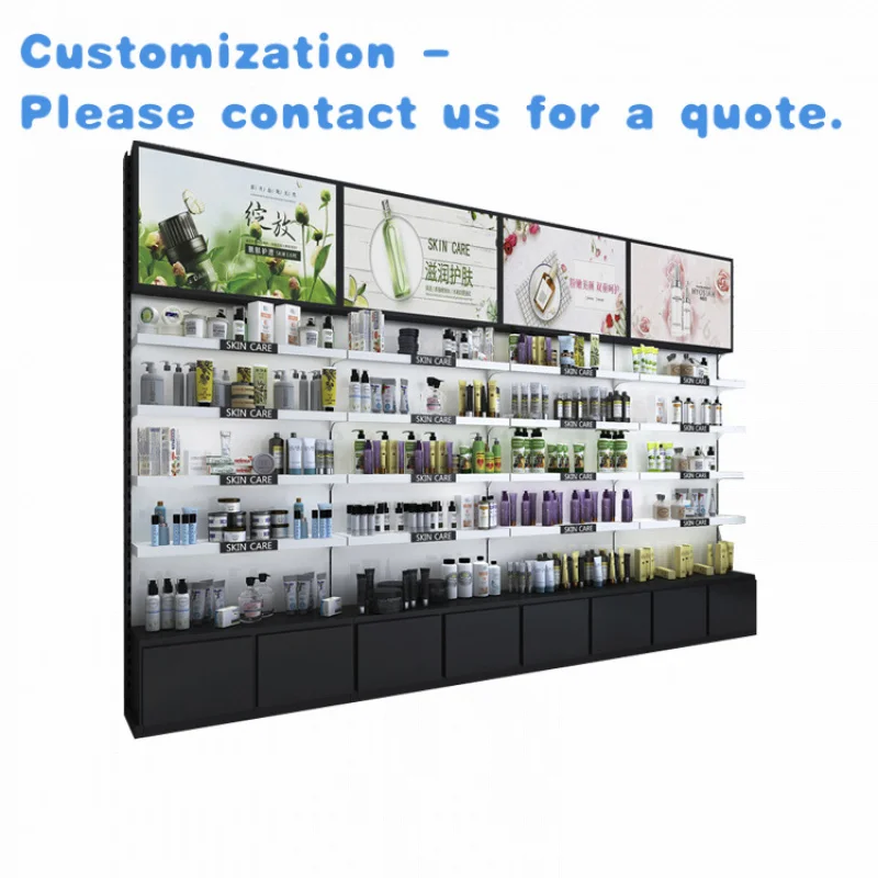 custom.Kainice Hot Sales Cosmetic Shelf Wood Fashion Cosmetic showcase Makeup Display Stand with Light Box